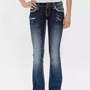 Rock Revival Women's Blue Ellor Slim Stretch Distressed Denim Bootcut Jeans 30